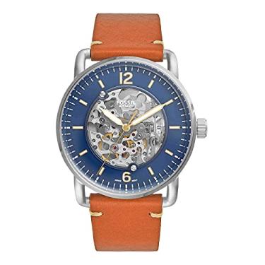 Imagem de Fossil Relógio masculino The Commuter Auto de aço inoxidável mecânico de couro à mão, marrom, 22 relógio casual (modelo: ME3159)