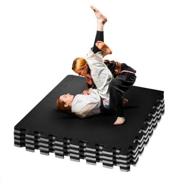 Imagem de Tatame EVA Bicolor 1x1 20mm Espessura Preto e Cinza Kit com 4 Placas para Academia e Exercícios