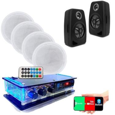 Imagem de Kit Som Ambiente 4 Arandelas Br +2 Caixas Pretas + 1 Rc/bt - Geral