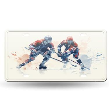 Imagem de Capa para placa de carro com imagem de gelo para jogadores competitivos de hóquei no inverno - etiqueta artística de alumínio para carro, à prova de ferrugem, design exclusivo - 15 x 30 cm
