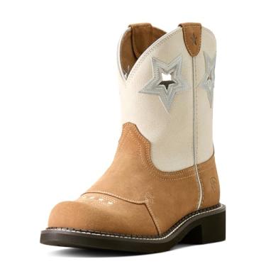 Imagem de ARIAT Botas femininas Fatbaby Heritage Star Cut Outs, bico redondo, sem cadarço, salto baixo, cano baixo, 2,5 a 5 cm - marrom, Camurça caramelo escuro/marfim envelhecido, 38