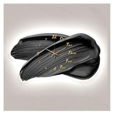 Imagem de Pintura decorativa com relógio Decoração de luminária de parede grande preta com relógio e controle remoto para sala de estar, luminária de parede moderna 3D de formato irregular, escultura de arte su