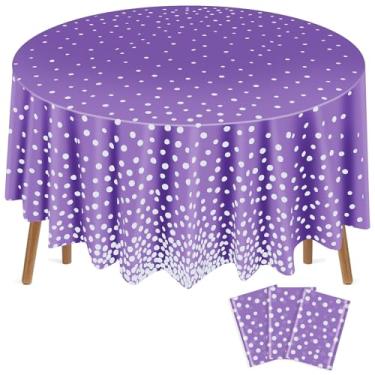 Imagem de Newwiee Toalha de mesa de plástico de 213 cm, toalha de mesa com pontos e confetes, para formatura, casamento, chá de panela, decoração de festa de aniversário de Páscoa (pontos roxos e prateados, 3