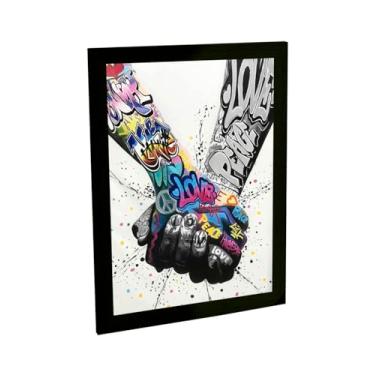 Imagem de Quadro Decorativo Grafite Mãos Dadas Casal Amigos Decoração Quarto Sala