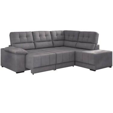 Imagem de Sofá de canto Besthouse Firenze retrátil e reclinável 5 lugares em tecido suede veludo Cinza