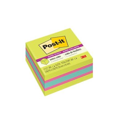 Imagem de Post-it, Super Sticky Notes, 7,6 cm x 7,6 cm, 1 cubo, 2 vezes o poder de colagem, cores brilhantes, reciclável (2027-SSGFA)