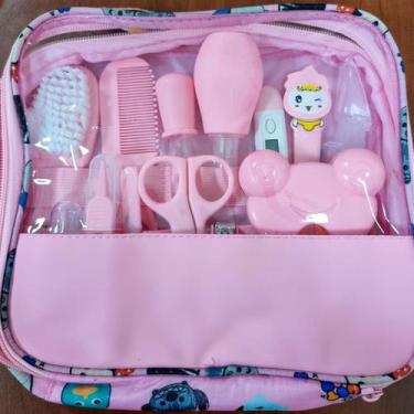 Imagem de Kit Higiene Infantil Rosa Bolsa Cortador Unhas Tesoura