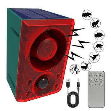 Imagem de Alarme solar com sensor de movimento externo – QXMH Dog latido e som de tiro, suporta gravação e ± volume, luz de alarme com detector de movimento de 130 db, com USB para casa, casa, fazenda, celeiro