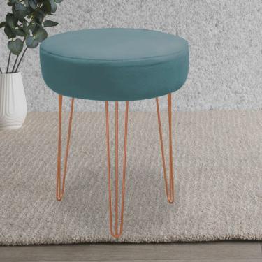 Imagem de Banqueta Puff Jullia Luxo 55cm Industrial Ferro Bronze Suede Azul Turquesa - Ahz Móveis