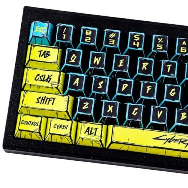 Imagem de JOMKIZ Teclas PBT – Conjunto de teclas com tema de mangá japonês, 131 teclas Cherry Profile Dye-Sub Custom Keycap, Cyberpunk 2077 estilo minimalista para teclado mecânico 60%, 65%, 75%, 100% Cherry MX