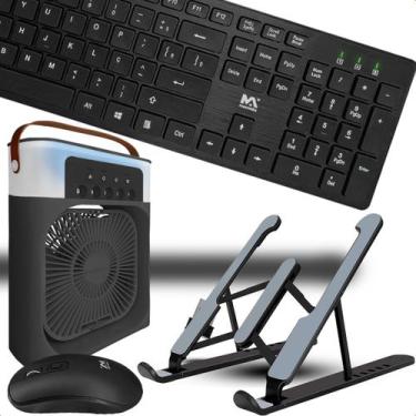Imagem de Teclado E Mouse Wireless Ergonômico E Suporte Dobrável Com Mini Climat