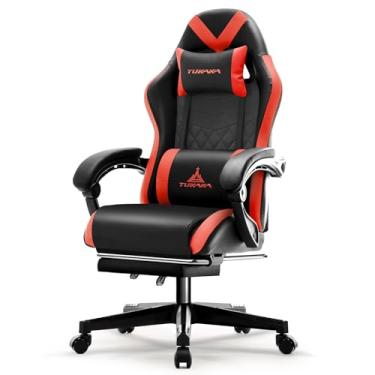 Imagem de TUKAKA Cadeira de jogos, cadeira ergonômica de massagem, computador, escritório, com apoio para os pés, almofada de mola, cadeira reclinável de couro ajustável para jogadores com encosto de cabeça e