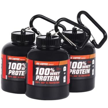 Imagem de Auhafaly Funil de proteína em pó e suplemento porta-chaves recipiente de proteína em pó com chaveiro durável recipiente portátil para viagem, para academia, exercícios, fitness e viagens, pacote