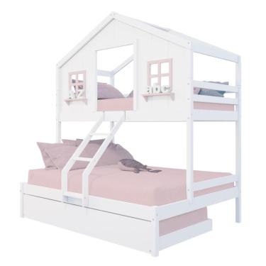 Imagem de Treliche Casal/ Solteiro Casinha dos Sonhos Madeira Maciça Branco/ Rosa Housin