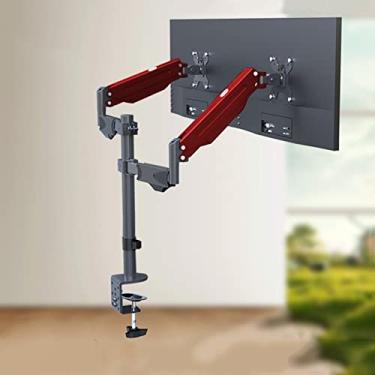 Imagem de WYUYIWH Suporte universal de TV para monitor duplo, suporte ergonômico para monitor de 17 a 27 polegadas, altura ajustável, inclinação e giro, VESA máximo 100 x 100 mm