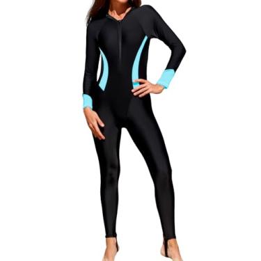 Imagem de Maiô feminino de manga comprida com zíper frontal FPS 50+ com sutiã embutido, Preto, azul, XGG