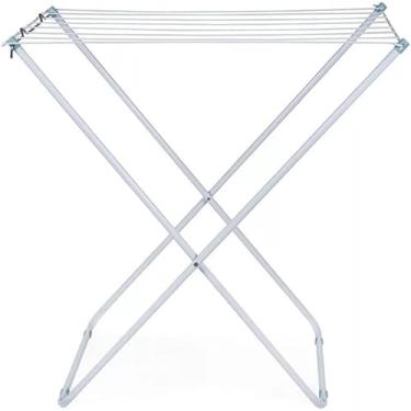 Imagem de Varal De Chão Slim Sem Abas Aço MOR + 36 Pregadores Bambu Resistênte Compacto Roupas