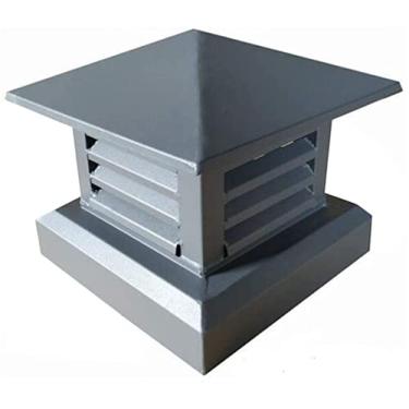 Imagem de Chapéu para lareira tampa de alumínio para lareira com revestimento em pó tampa de drenagem tampa de ventilação de teto com capuz quadrado corta-vento tampa à prova de vento, 80 x 80 cinzento