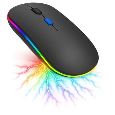 Imagem de Mouse Sem Fio RGB Recarregável – Silencioso, Ergonômico, Dual Mode Bluetooth 5.0 + USB 2.4GHz e DPI Ajustável – Preto