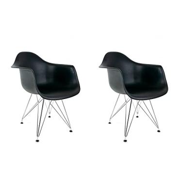 Imagem de Conjunto com 2 Cadeiras Eames com Braços Preta - Base Eiffel Cromado