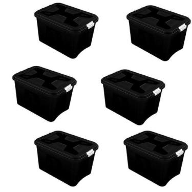 Imagem de Kit 6 Caixas Organizadoras Box 56 Litros com tampa e trava Preta Plást
