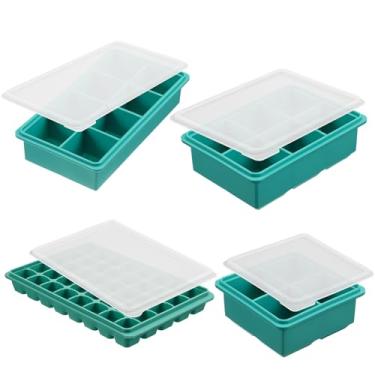 Imagem de Blushtier Conjunto de moldes de silicone para freezer, bandeja de silicone com tampa, bandeja grande de cubos de gelo, recipiente de alimentos para preparar refeições, armazenar lasanha, sobras