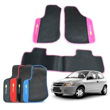 Imagem de Tapete Automotivo Celta 2000 a 2016 Borracha 3 Peças Traseiro Inteiriço Detalhe em Carpete Personalizado (Rosa)