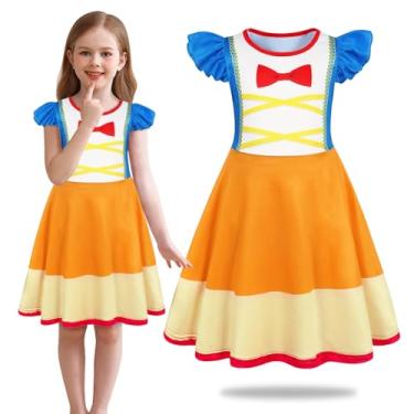 Imagem de Sukyfecde Fantasia de princesa para meninas, fantasias de Halloween, roupas de cosplay, roupas infantis de Natal e aniversário, Azul, amarelo, 7-8 Anos