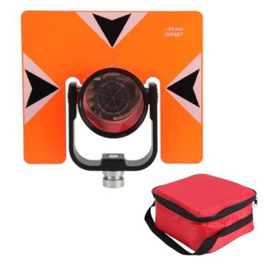 Imagem de Prisma de inclinação única para estações totais - Prisma de topografia durável totalmente em metal com deslocamento de 0/-30 mm, rosca de 5/20.3 cm-11 e capa protetora | Kit de prisma de pesquisa