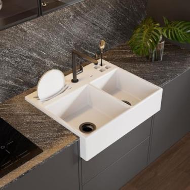 Imagem de Cuba Dupla Farm Sink Com Calha Gourmet 77 cm Estilo Fazenda Avental