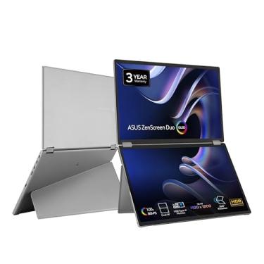 Imagem de ASUS Monitor portátil dobrável ZenScreen Duo OLED 360° (MQ149CD) - Dual 35.6 cm, 16:10, 1920x1200, DisplayHDR400 True Black, 100% DCI-P3, Delta <2, Dual USB-C, Mini-HDMI, Kickstand, garantia de 3 anos