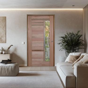 Imagem de Porta Pivotante Eucalipto com Visor Batente 14 Puxador Barra chata 110 X 210 Esquerdo 3B