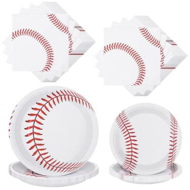 Imagem de ADXCO 80 peças suprimentos para festas de beisebol, placas de papel de beisebol, guardanapos de beisebol de 30 x 30 cm decorações para festas de aniversário, festa temática de beisebol