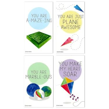 Imagem de Nerdy Words Mini Punny Airplane Kite Maze Marble Game Theme Valentines (cartões tamanho carteira com envelopes pequenos) para o Dia dos Namorados (conjunto de 32)