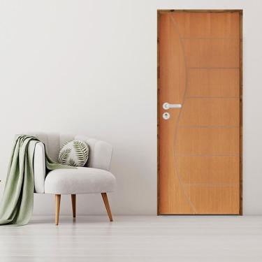 Imagem de Kit Porta De Madeira 210X82Cm Batente 9Cm Fechadura Stilo Cromada Externa 12 Imbuia