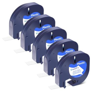 Imagem de USUPERINK Pacote com 5 fitas de plástico branco LetraTag 91331 compatível com refis Dymo Label Maker S0721660 12 mm x 4 m para refis Dymo Letratag LT100H LT100T 200B QX50