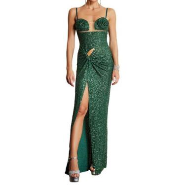 Imagem de Vestido BELLA BARNETT Flower Sequin Twist Slit Espartilho verde