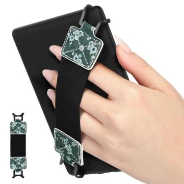 Imagem de MoKo Alça de mão de segurança para tablet eReaderFire de 15 a 20 cm, Kindle/Kobo/Voyaga/Lenovo/Sony Kindle E-Book, alça de mão elástica, versátil, leve, suporte de dedo, flores em verde escuro