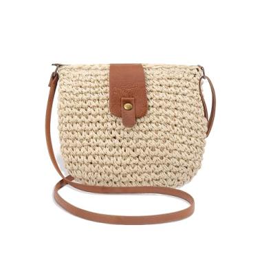 Imagem de Peicees Bolsa transversal de palha feminina Boho clutch bolsa de ombro boêmia praia bolsa de ombro para férias de verão bolsa de viagem Sling Bag, Off-white