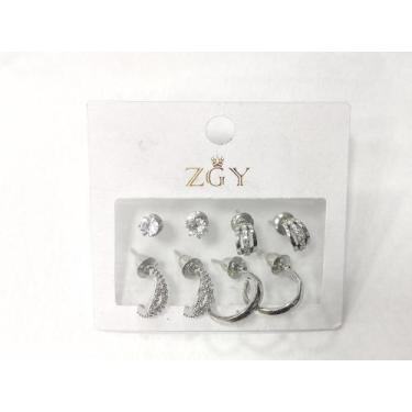 Imagem de Kit 4 pequenos Brincos femininos folheados de zircão Brincos Argola - 