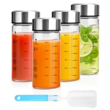 Imagem de Luxfuel Garrafas de vidro de 350 ml com tampas – Pacote com 4 garrafas de água de vidro borossilicato de boca larga com tampas de aço inoxidável para sucos, vitaminas, água infundida, leite, à prova