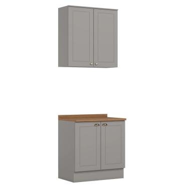 Imagem de Cozinha Modulada Americana 2 Peças Aéreo e Balcão 80cm com Tampo MDP - Móveis Henn