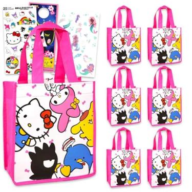 Imagem de SANRIO Conjunto de sacolas de lembrancinhas de festa Hello Kitty and Friends - Pacote com 6 sacolas reutilizáveis, tatuagens, adesivos e muito mais | Artigos de festa de aniversário Hello Kitty and