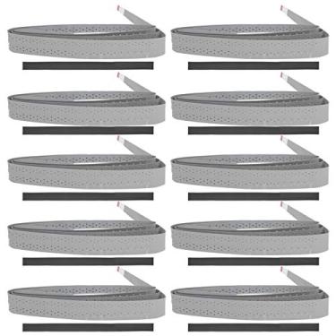 Imagem de Badminton Raquete Overgrip Perfurado Stickiness Skidproof Vara De Pesca Sweat Banda Grip Tap Alta Elasticidade PU EVA Material para Tênis Pesca Bicicleta Alças 44.1x1in 10 Pack (Cinza)