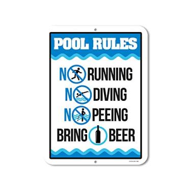 Imagem de Honey Dew Gifts, Placa engraçada de piscina, regras de piscina trazem cerveja, 23 cm x 30 cm, placas de piscina e decoração, HDG-1080