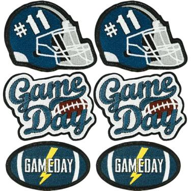 Imagem de XMJY 6 peças de patch de dia de jogo, capacete de futebol americano, aplique de costura estética bordada, para roupas, mochilas, jeans, jaquetas, chapéus, decoração (branco verde)