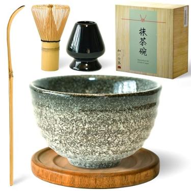 Imagem de Conjunto de batedores Matcha Matcha Conjunto de tigelas de cerâmica Chawan Matcha Salpicadas Cinza Escuro Conjunto de Xícaras Matcha Conjunto de Batedor e Tigela para 2 Xícaras APEX S.K. Cerimonial