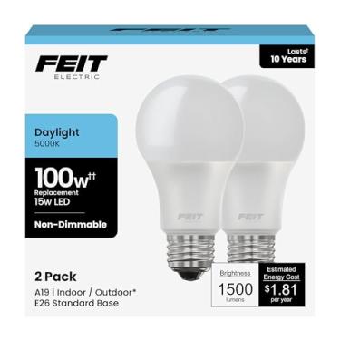 Imagem de FEIT ELECTRIC A1600/850/10KLED/2 Feit 100W Equivalente A19 Luz Diurna não Regulável Lâmpada LED 2 Lâmpada Pacote 5000K Luz Diurna