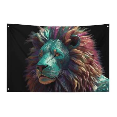Imagem de Bandeira de leão de arte 3D abstrata, 9,5 x 1,5 m, não desbota, bandeira de boas-vindas, jardim, quintal, bandeira, decoração de casa, decoração de casa