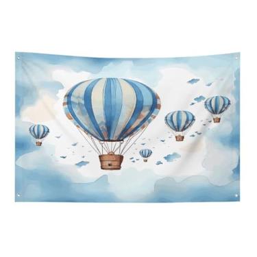 Imagem de Bandeira com quatro furos bandeiras para todos os climas balão de ar quente azul impresso bandeira decorativa bandeiras de poliéster adequadas para uso interno e externo 89 x 159 centímetros